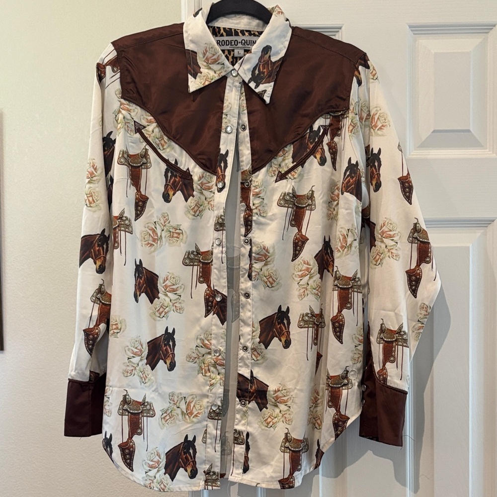 Rodeo Quincy Cream horse button down top
